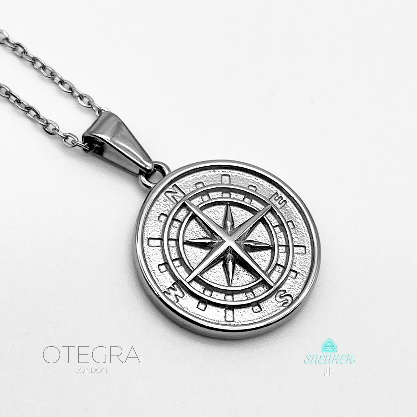 OTEGRA London Silver Compass Pendant Necklace
