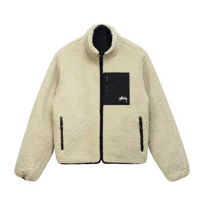 Stussy 8 Ball Sherpa Reversible Jacket Black Cream